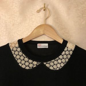 RED Valentino black sweater with lace collar